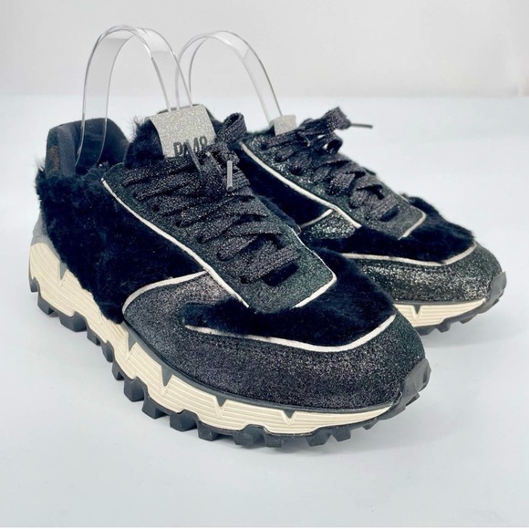 P448 Jackson Sneakers Black Faux Fur Panels Sneaker Shoes Size 39